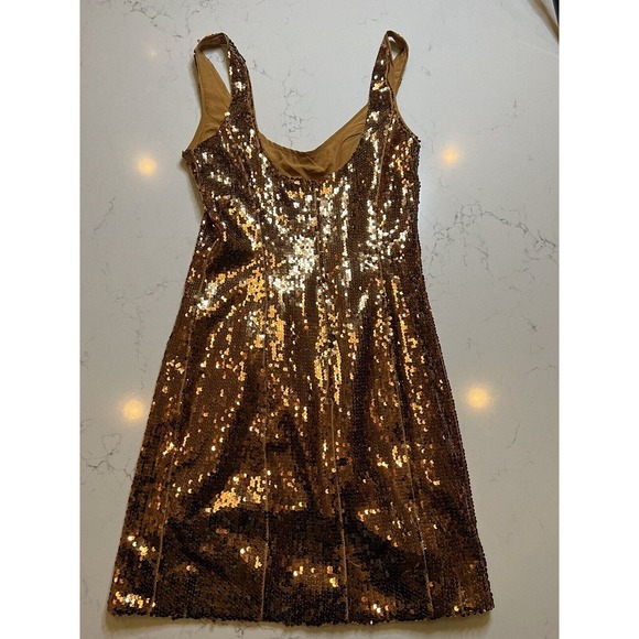 Asos Design Mini Dress Womens Size 0 Gold Bronze Sequin Sleeveless Scoop Neck - Picture 4 of 5